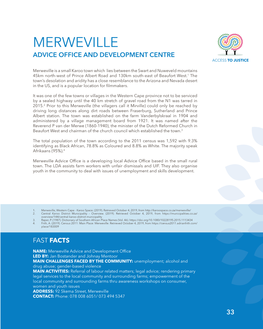 MERWEVILLE ADVICE OFFICE and Development Centre Access to Justice