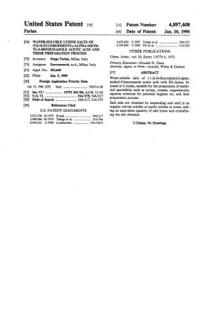 United States Patent (19) (11 Patent Number: 4,897,408 Furlan (45) Date of Patent: Jan