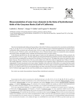 Bioaccumulation of Some Trace Elements in the Biota of Hydrothermal Fields of the Guaymas Basin (Gulf of California) 31 Boletín De La Sociedad Geológica Mexicana