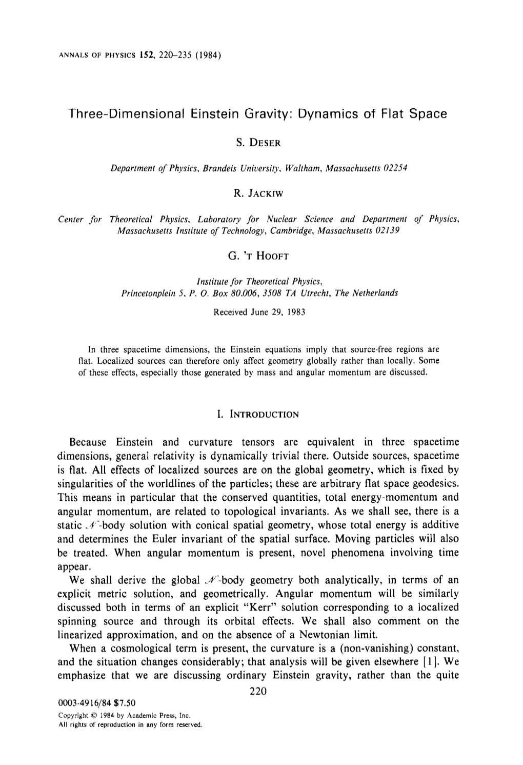 Three-Dimensional Einstein Gravity: Dynamics of Flat Space