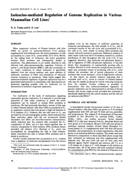 Isoleucine-Mediated Regulation of Genome Replication in Various Mammalian Cell Lines1