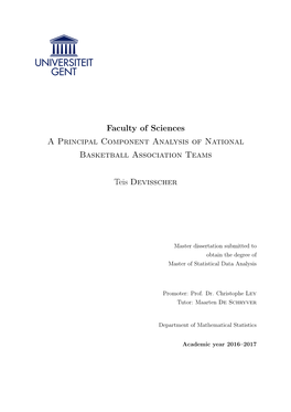 Faculty of Sciences a Principal Component Analysis of National Basketball Association Teams Teis Devisscher