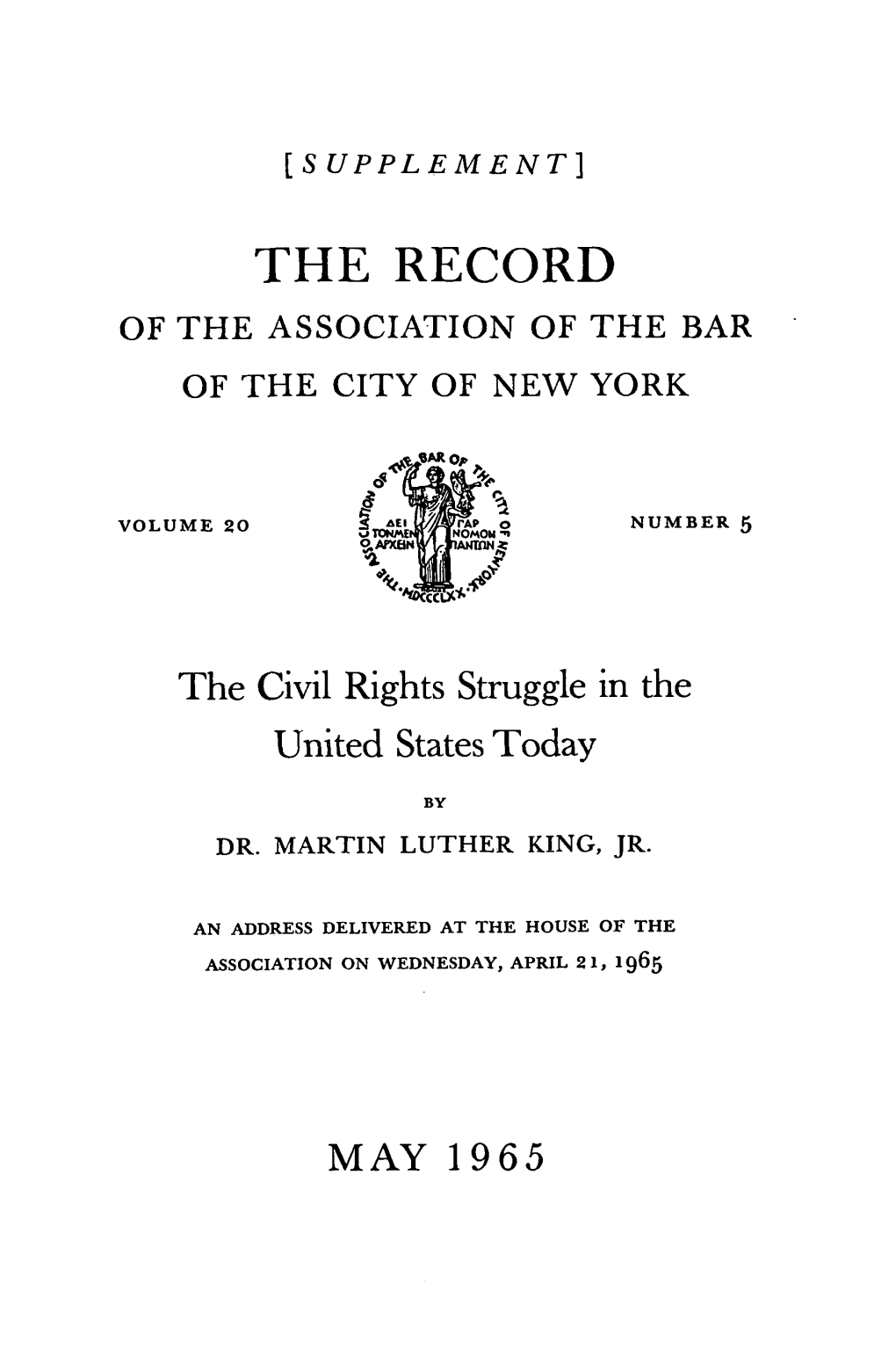 The Record of the Association of the Bar of the City of New York