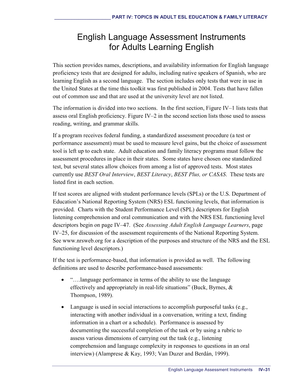 English Language Assessment Instruments for Adults Learning English