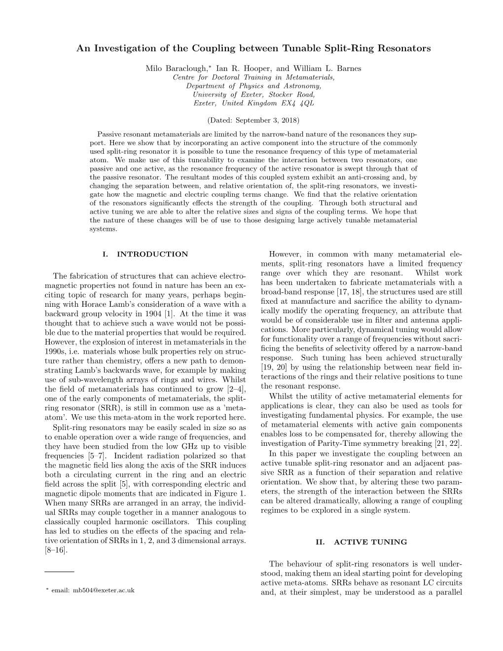 An Investigation of the Coupling Between Tunable Split-Ring Resonators