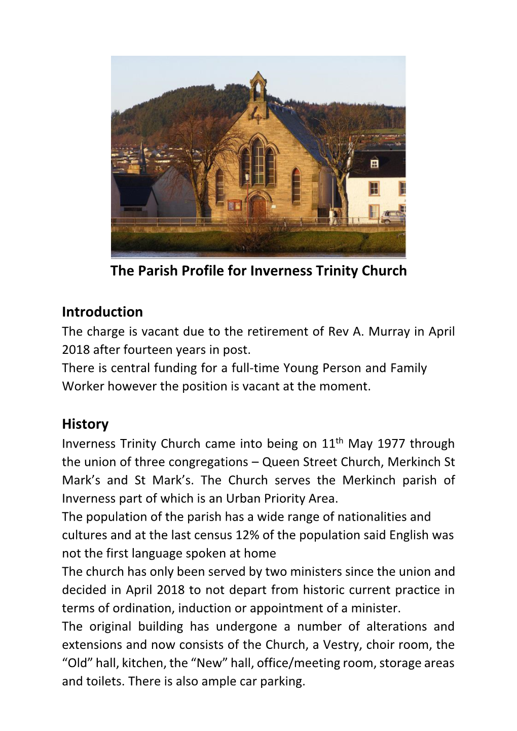 The Parish Profile for Inverness Trinity Church Introduction History