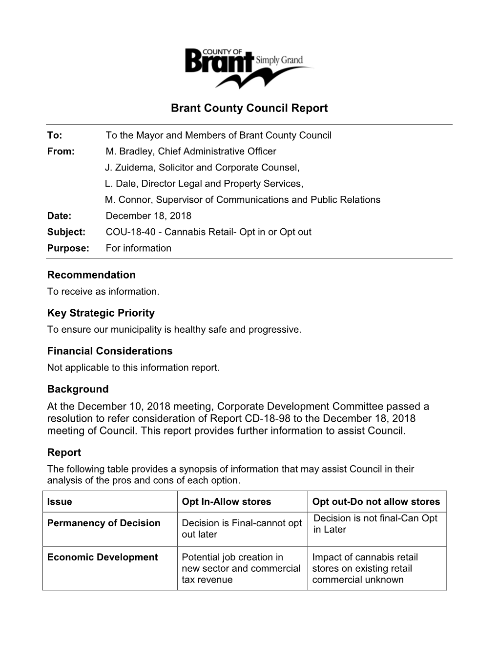 Brant County Council Report