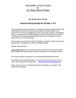 TEACHERS' STUDY GUIDE for Mr. Smith's Bowl of Notes