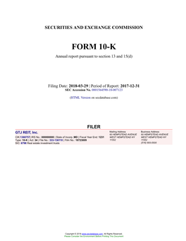 GTJ REIT, Inc. Form 10-K Annual Report Filed 2018-03-29