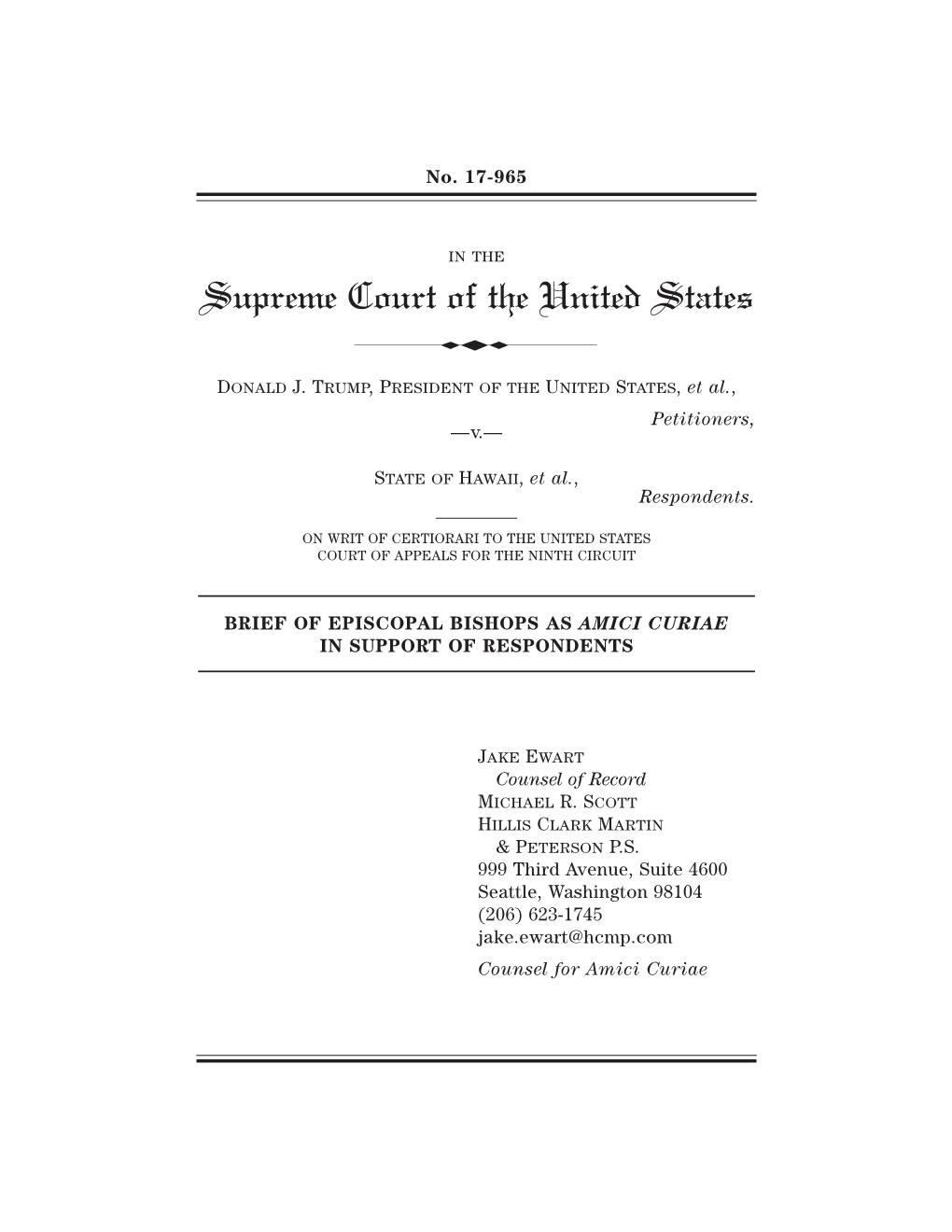 Amicus Brief of Episcopal Bishops