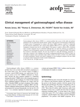 Clinical Management of Gastroesophageal Reflux Disease