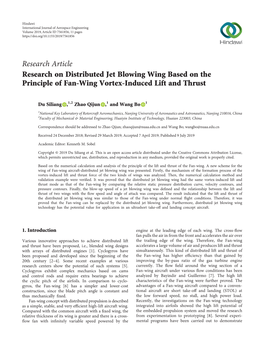 Research on Distributed Jet Blowing Wing Based on the Principle of Fan-Wing Vortex-Induced Lift and Thrust