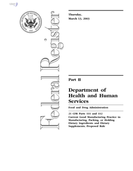 Department of Health and Human Services Food and Drug Administration