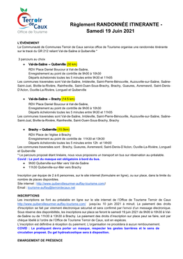 Règlement RANDONNÉE ITINERANTE - Samedi 19 Juin 2021