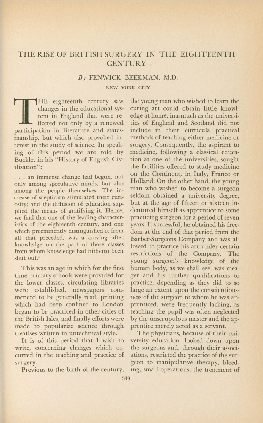 The Rise of British Surgery in the Eighteenth Century