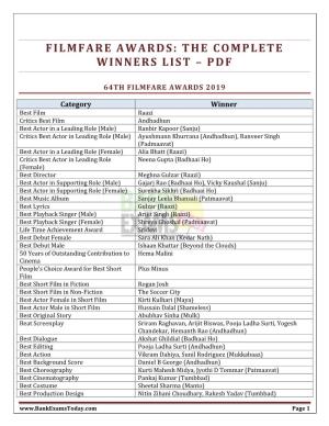 Filmfare Awards: the Complete Winners List – Pdf