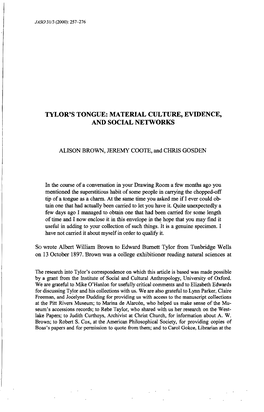 Tylor's Tongue: Material Culture, Evidence, and Social Networks