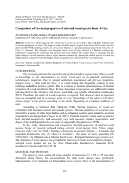 Comparison of Thermal Properties of Selected Wood Species from Africa