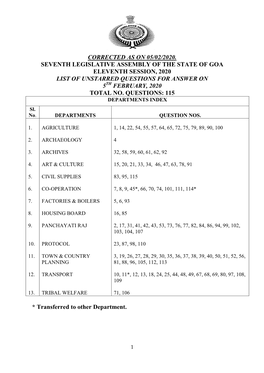 Corrected As on 05/02/2020. Seventh Legislative