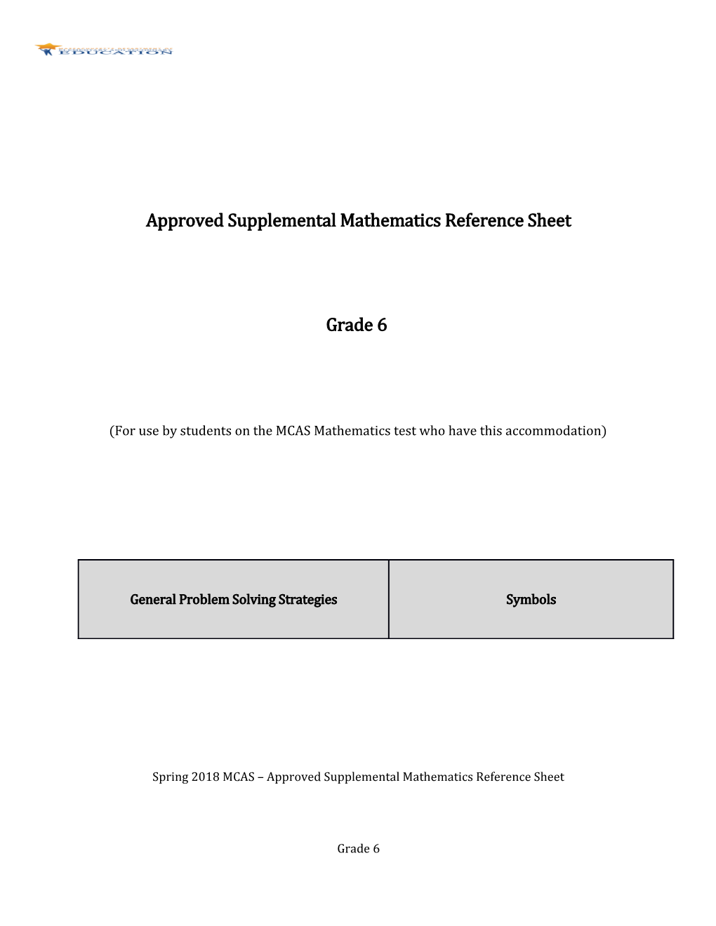Grade 6 Approved Supplemental Math Reference Sheet 2017-2018