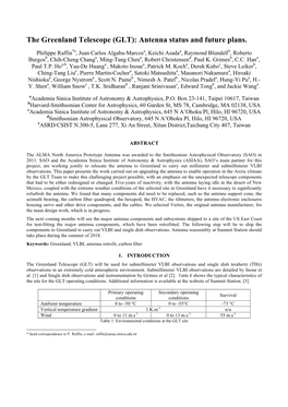 The Greenland Telescope (GLT): Antenna Status and Future Plans