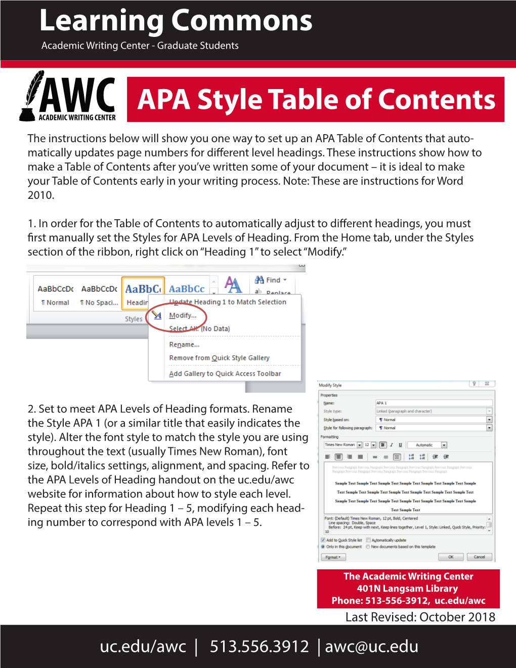 APA Style Table of Contents
