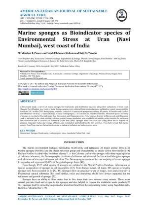 Marine Sponges As Bioindicator Species of Environmental Stress at Uran (Navi