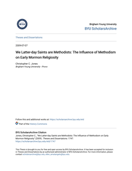 The Influence of Methodism on Early Mormon Religiosity