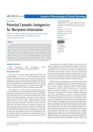 Potential Cannabis Antagonists for Marijuana Intoxication