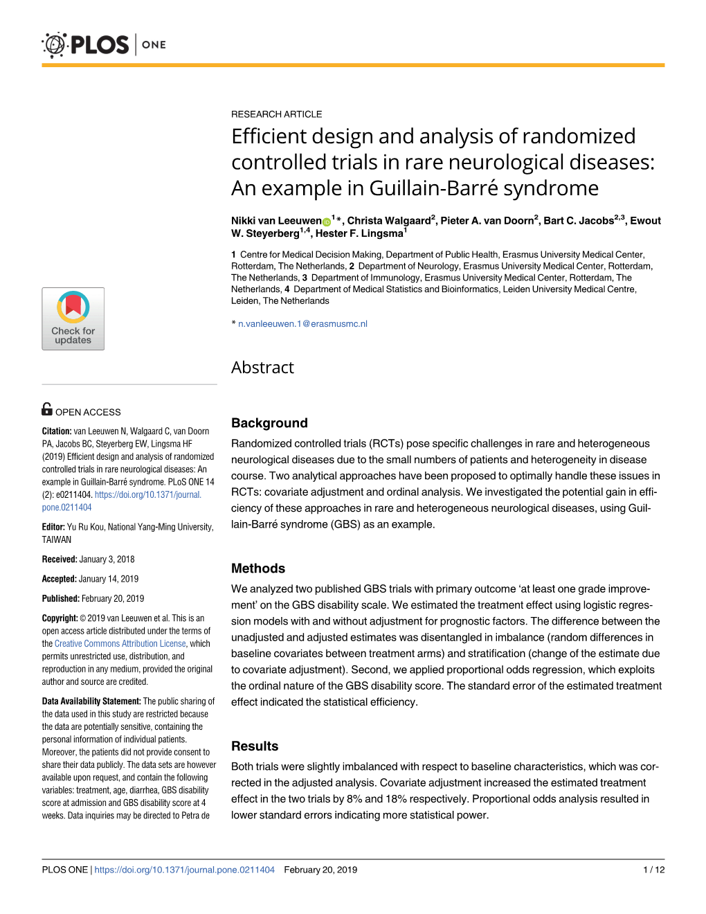 Efficient Design and Analysis of Randomized Controlled Trials in Rare Neurological Diseases: an Example in Guillain-Barre´ Syndrome