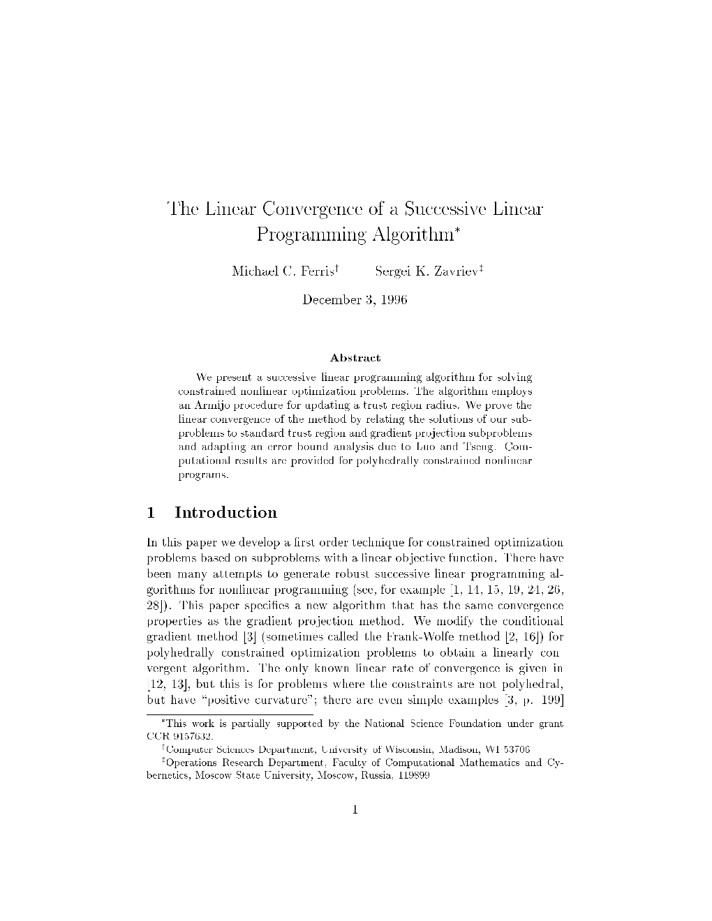 The Linear Convergence of a Successive Linear Programming