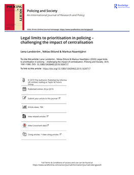 Legal Limits to Prioritisation in Policing – Challenging the Impact of Centralisation