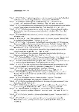 Publications (1979 Ff.) Wägele J. W. (1979) Der Fortpflanzungszyklus