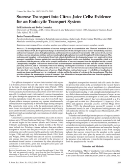 Sucrose Transport Into Citrus Juice Cells