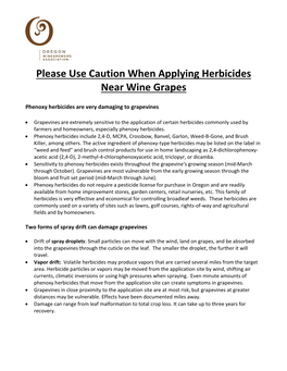 Please Use Caution When Applying Herbicides Near Wine Grapes