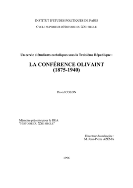 La Conférence Olivaint (1875-1940)