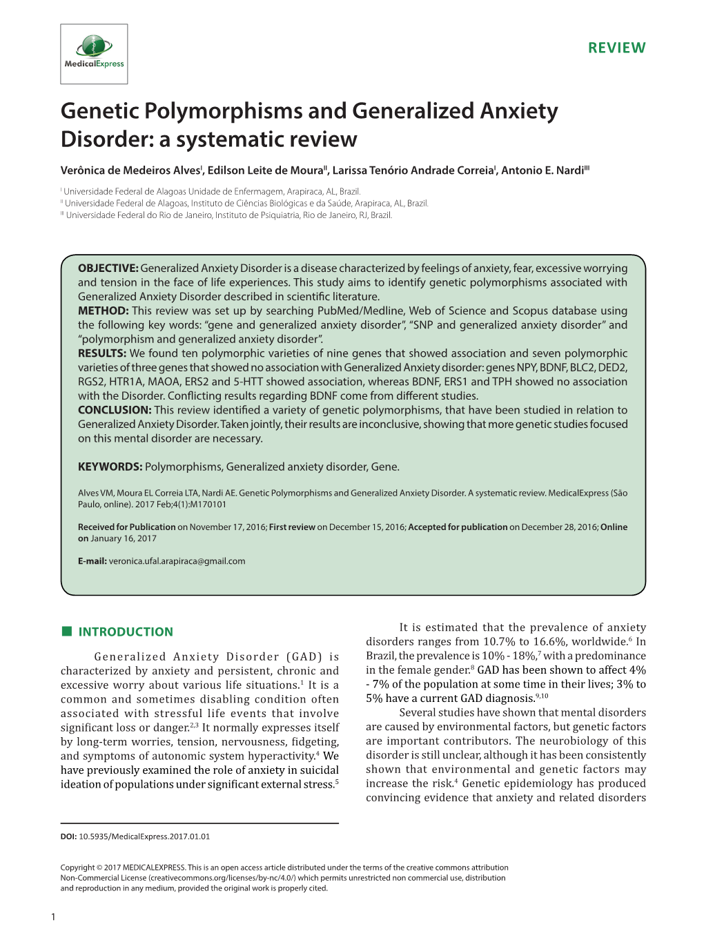 Genetic Polymorphisms and Generalized Anxiety Disorder: a Systematic Review