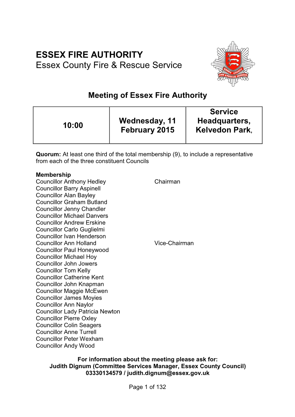 ESSEX FIRE AUTHORITY Essex County Fire & Rescue Service