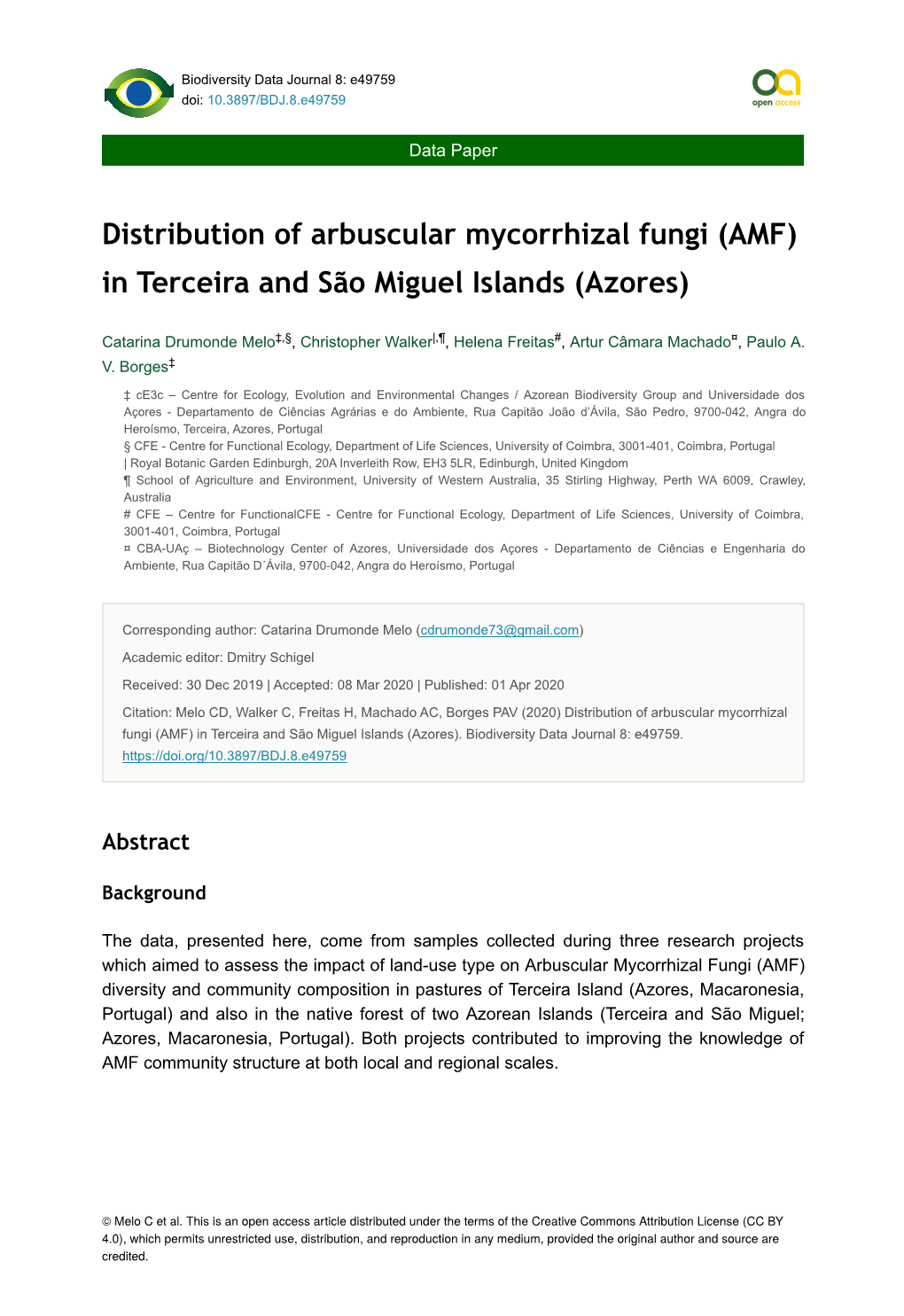 Distribution of Arbuscular Mycorrhizal Fungi (AMF) in Terceira and São Miguel Islands (Azores)