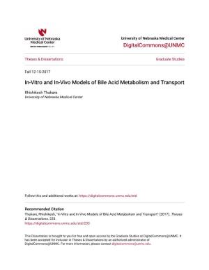 In-Vitro and In-Vivo Models of Bile Acid Metabolism and Transport