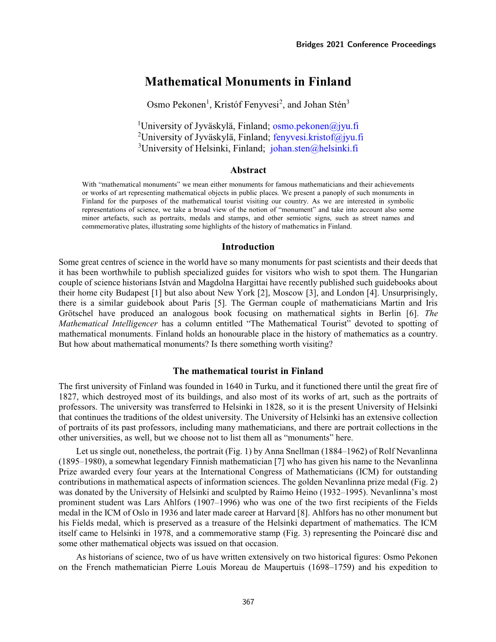 Mathematical Monuments in Finland