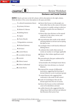 Review Worksheet Deviance and Social Control