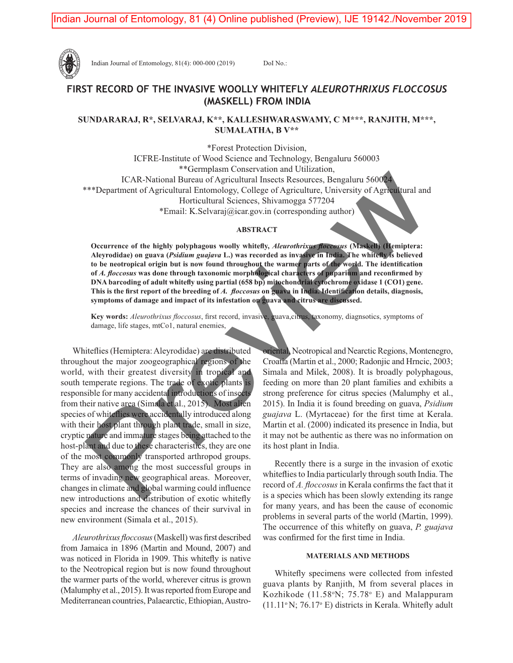 First Record of the Invasive Woolly Whitefly Aleurothrixus Floccosus (Maskell) from India