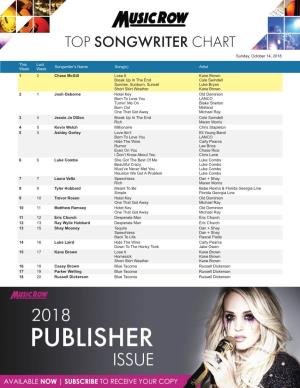 TOP SONGWRITER CHART Sunday, October 14, 2018