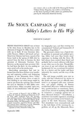 The Sioux Campaign of 1862; Sibley's Letters to His Wife