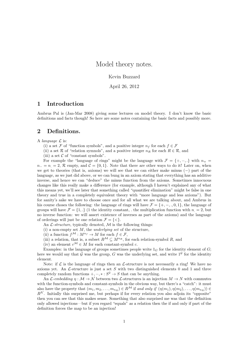 Model Theory Notes