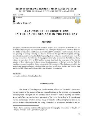 Analysis of Ice Conditions in the Baltic Sea and in the Puck Bay