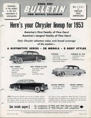 Here's Your Chrysler Lineup for 1953 America's First Family of Fine Cars! America's Largest Family of Fine Cars!