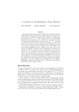 Π-Calculus in (Co)Inductive Type Theory∗