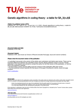 Genetic Algorithms in Coding Theory : a Table for $A 3(N,D)$